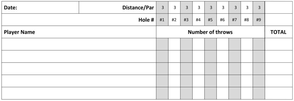 Disc Golf Score Card