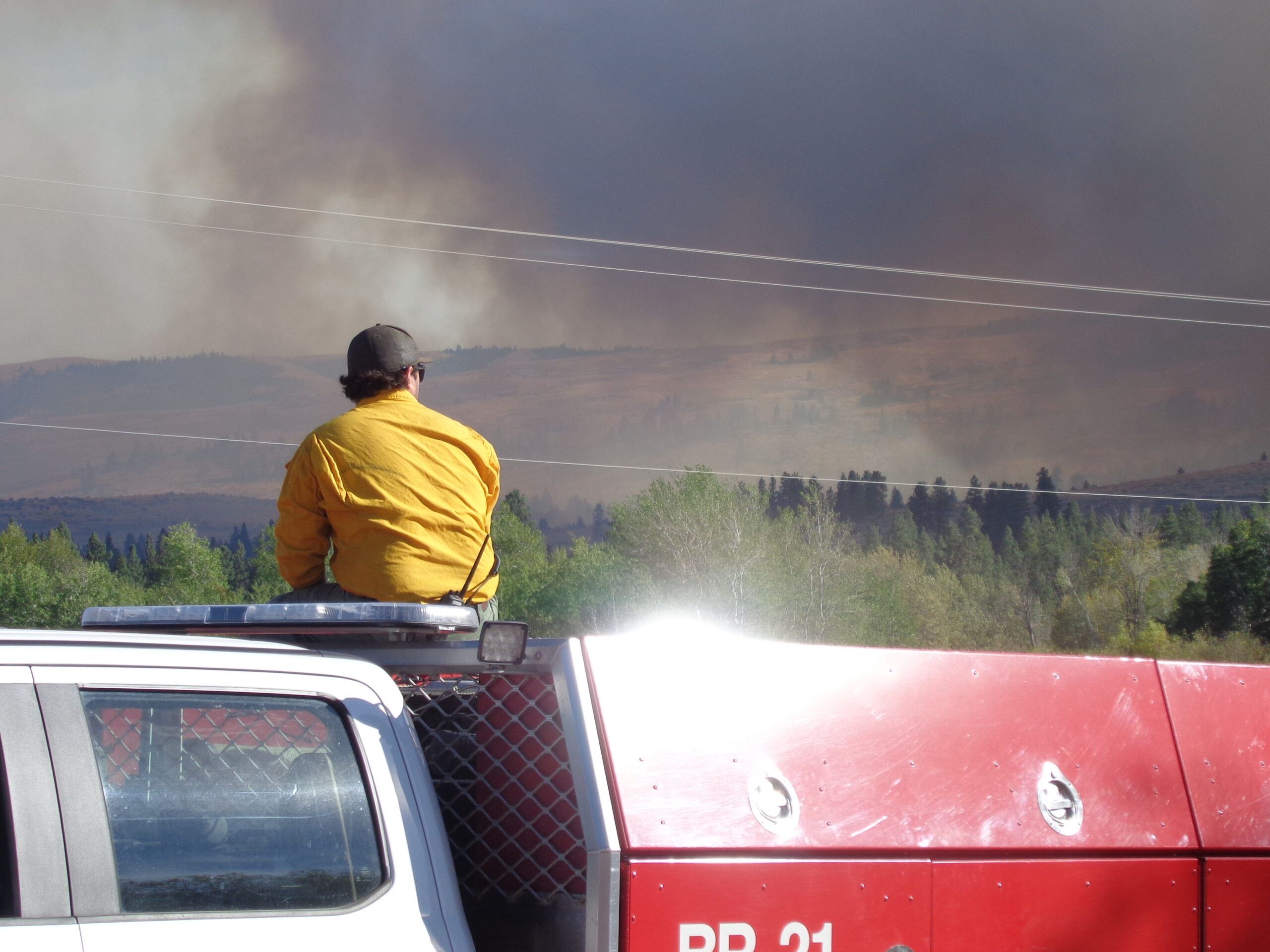 Fire Rescue Person Sitting on the Cra